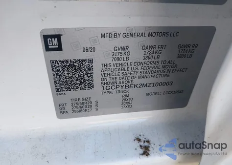 2021 Chevrolet Silverado K1500 Custom из США, поврежденный, VIN 1GCPYBEK2MZ100003